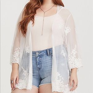 Ivory Embroidered Mesh Kimono